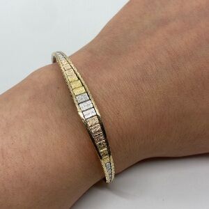 Vtg Sterling Silver Tri Colour Gold Tone Tapered 925 Italy Vior Bracelet 7”